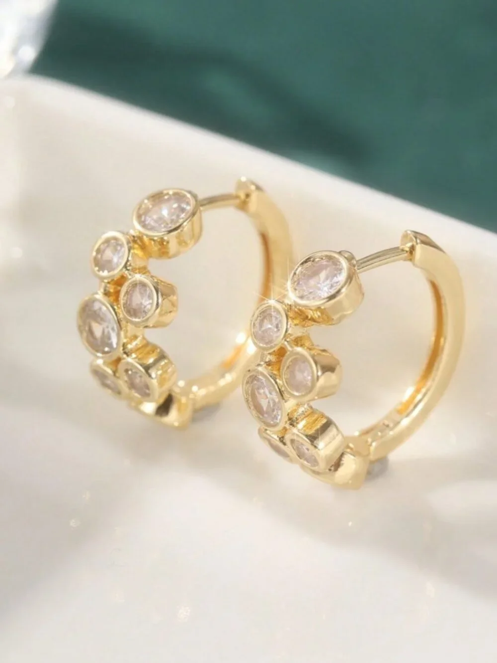 Gold Boho Women's Luxury Bubble Bezel Round Sparkling Cubic Zirconia Earrings